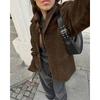 Damen Vintage Verdickt Mittellang Umlegekragen Wildleder Pendler Wintermantel Jacke