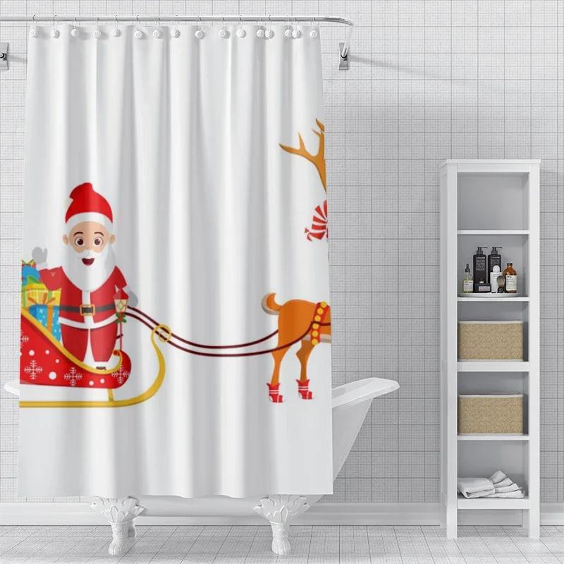 Home Shower Curtains For Bathroom Waterproof Curtain Fabric Modern Nordic Style Living Room Winter Decoration Merry Christmas
