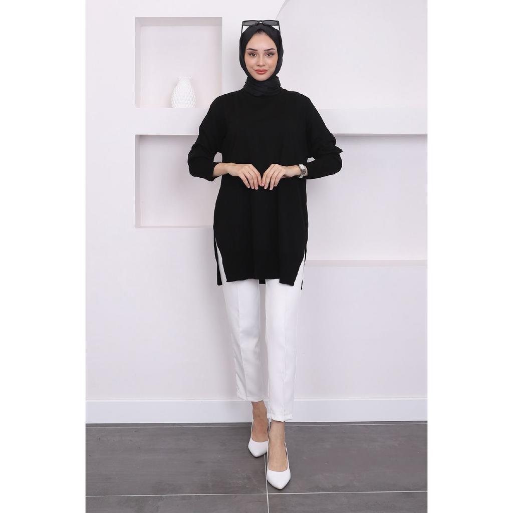 Dark Fuchsia Crew Neck Thin Mercerized Loose Knitwear Tunic