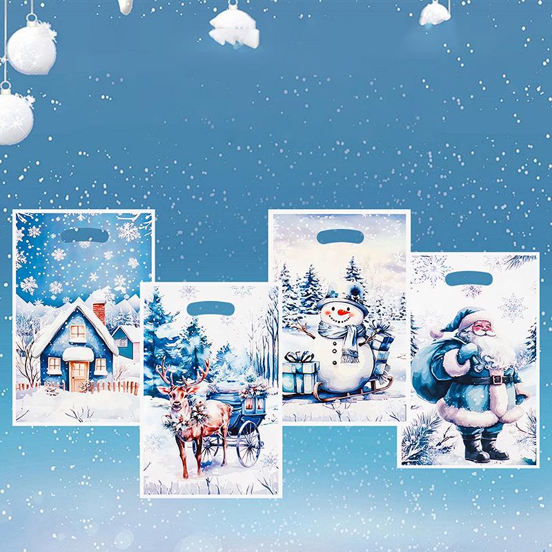 30 Stück Weihnachten Plastik Geschenktüten Frohe Weihnachten Goodie-Tüte mit Henkel Leckerli Süßigkeiten Keks Snacktüte für Weihnachtsfeier Zubehör