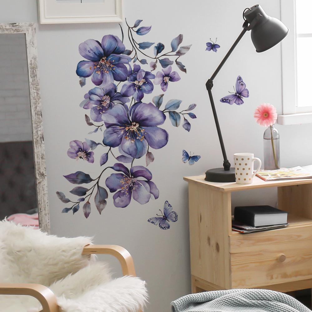 Akvarelové Květiny Motýl Koupelna Koupelna Domov Nástěnné Pozadí Zkrášlení Dekorace Samolepky na Zeď
