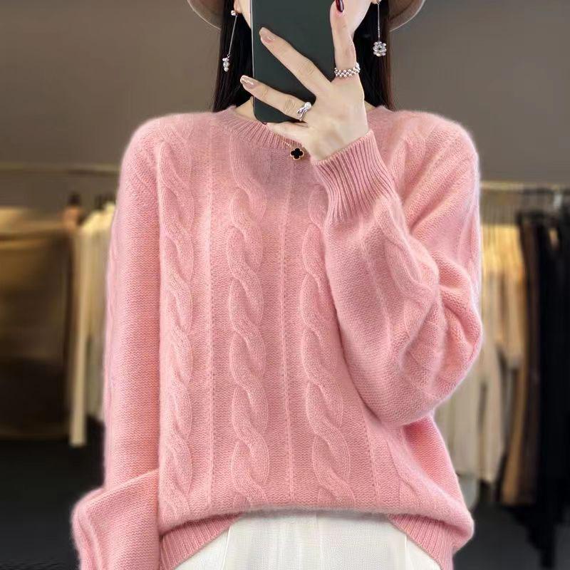 Pullover Sweater Female Women Fried Dough Twists Sweater Women Autumn and Winter Knit Top Pullover Solid  Sweater Female
