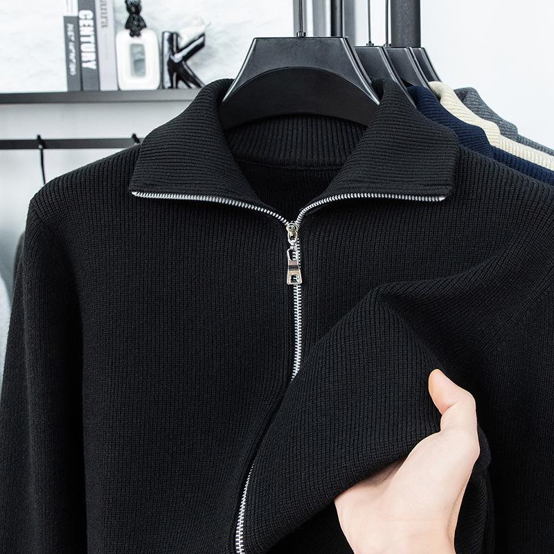 2025 Autumn/Winter Men's Thick Wool Knit Cardigan Business Casual Jacket for Middle-Aged Dads