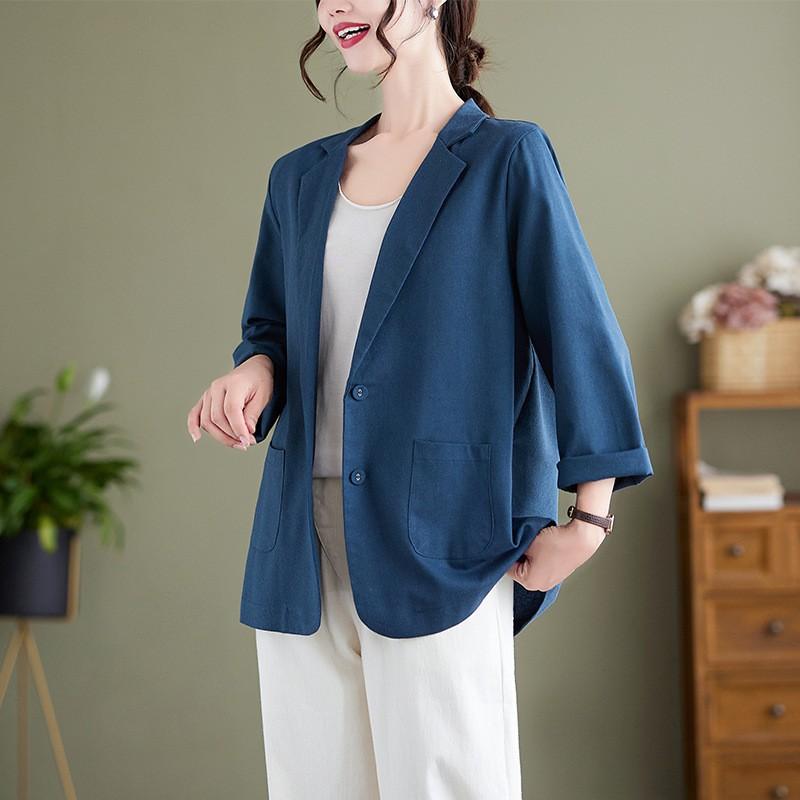 

QICED Весна-Осень, однобортный однобортный белый костюм из хлопка и льна для отдыха, женское пальто, тонкий маленький костюм с длинными рукавами XXL