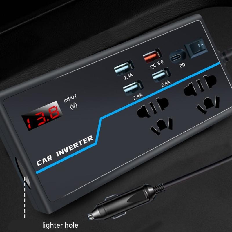 Portable Car Inverter Converts 12V/24V  to 110V/220V  with Voltages Display Compact Vehicle Inverter Simple Operate