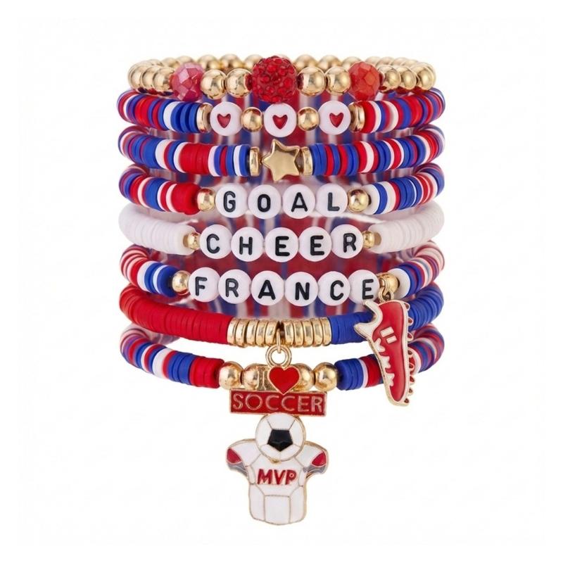 Soccer Themed Bracelets With Football Charm For Women And Men Elastic Adjustable Wristbands For Fan