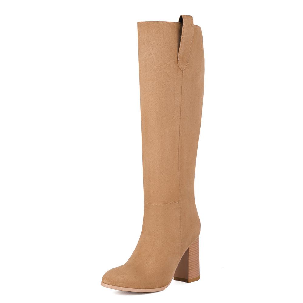 Women Long Boots Knee High Booties Ladies Shoes Platform Thick Heel Flock Zipper Woman Fashion Autumn Winter Black Brown