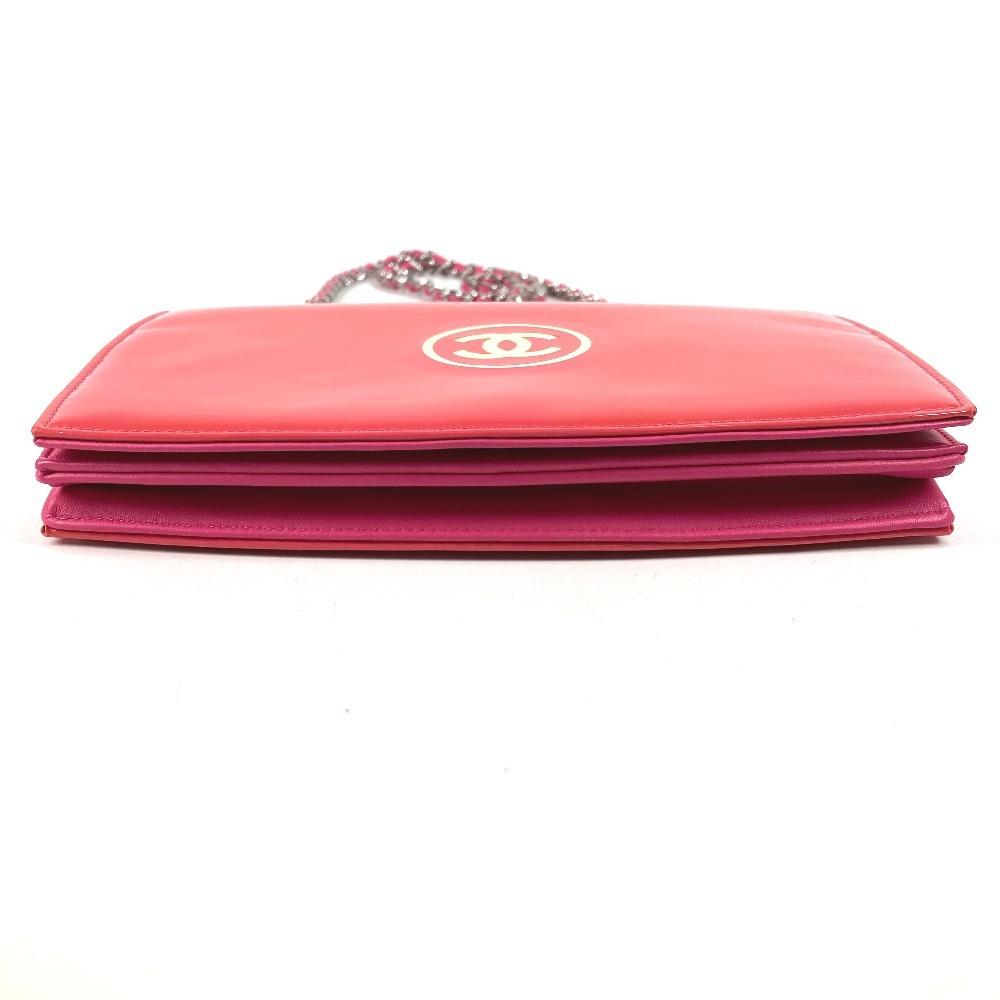 CHANEL Makeup Shoulder Bag Crossbody Long Wallet Patent Leather pink