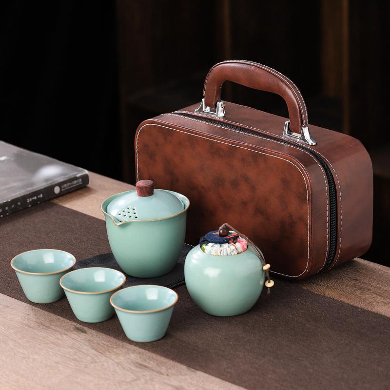 Ru Kiln Travel Tea Set Portable One Pot Three Cups Kuaike Cup Kung Fu Tea Set Event Giveaway White Porcelain Gift