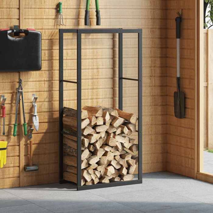 VidaXL Portant de bois de chauffage noir 55x30x116 cm acier, porte-bûches, étagère à bois, support de stockage de bois de 4018465