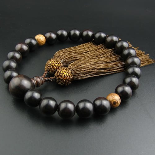 Myorenka Men's Prayer Beads, Ebony, 13mm, 22 Beads, Simple Style, Made of Ironwood (Tagaya), with Prayer Bead Case, Suitable for Funerals, Buddhist Me