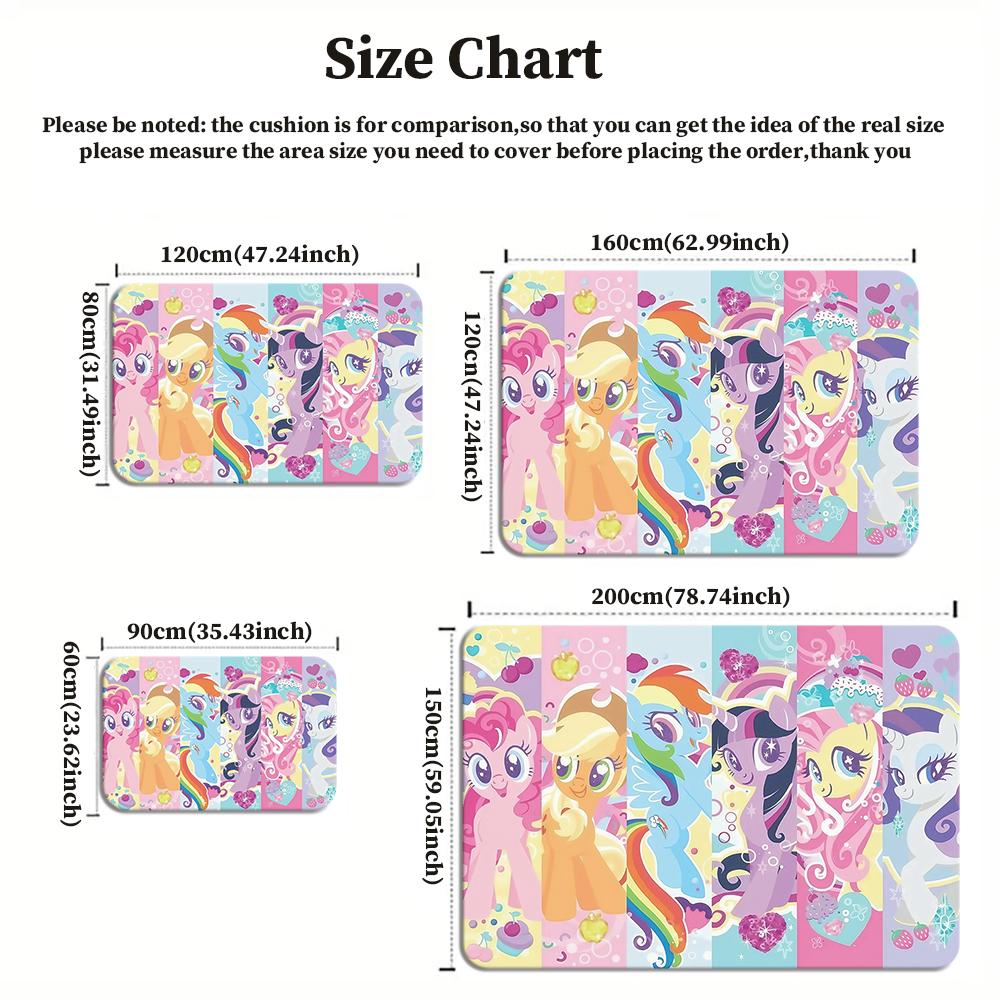 Cute Cartoon Pony Area Rug, Colorful Fruit Theme Non-slip Mat, Decorative Carpet for Kids Girls Bedroom, Washable Home Gift