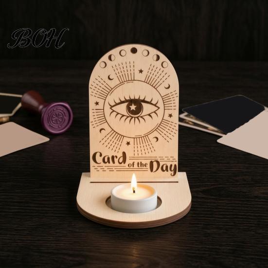 Gift for Housewarming Wooden Tarot Card Holder Stand, of The Day Candle Tealight Holder, Moon Small Wood Stand Candles Sun Star Pattern Altar Display