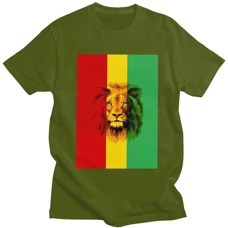 Custom Cool Jamaica Reggae Rasta Lion King T Shirt Men Short Sleeve Pure Cotton Tshirt Tees Streetwear Tshirts