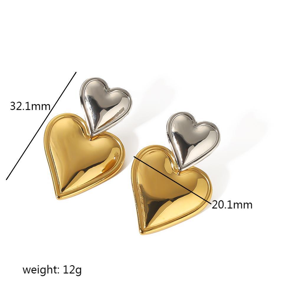 Spot European & American Style 18k Gold Love Pendant Double Heart Stainless Steel Earrings