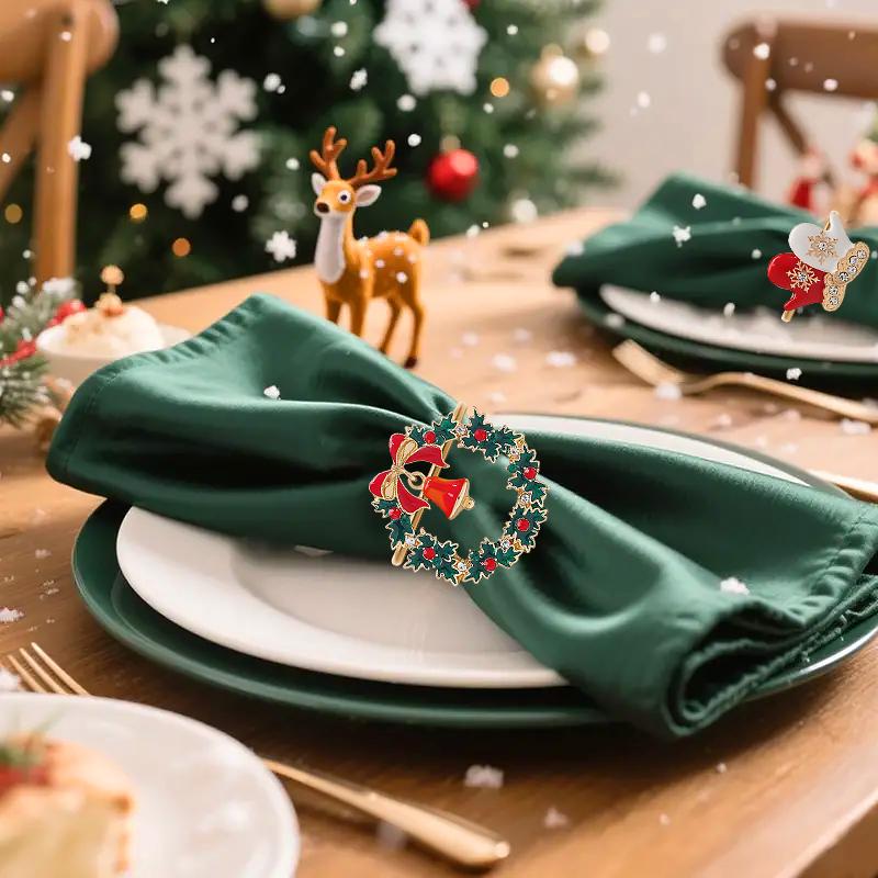 1PC Christmas Aesthetic Napkin Ring Cartoon Alloy Ritual Sense Metal Multi-element Napkin Clasp Creativity Table Setting