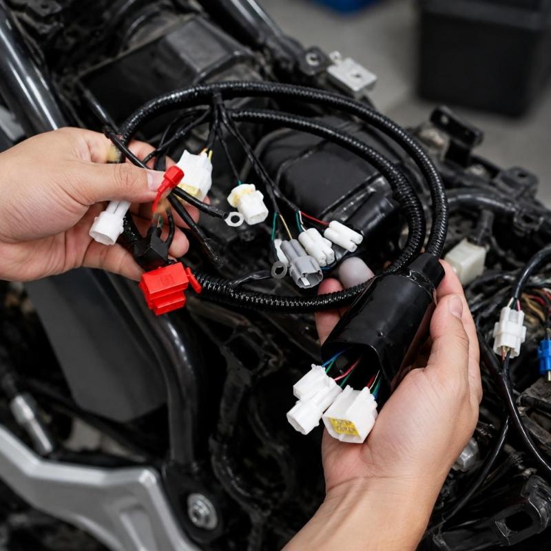 Full Motorcycle Wire Harness Set, Wiring Assembly with Branch Leads, Terminal Ends, and Outer Sleeving for Kayo T2 Electrical Repair and Service Jobs
