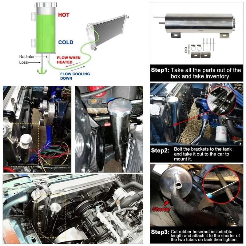 2''x13” / 3''x10” Radiator Coolant Overflow Puke Tank Universal Polished Stainless Steel Radiator Coolant Overflow Tank