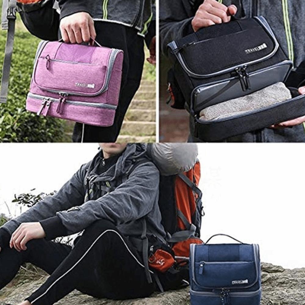 Solid Color Hanging Makeup Bag Multifunctional Waterproof Cosmetic Bag Dry-wet Separation Oxford Cloth Toiletry Organizer Bag