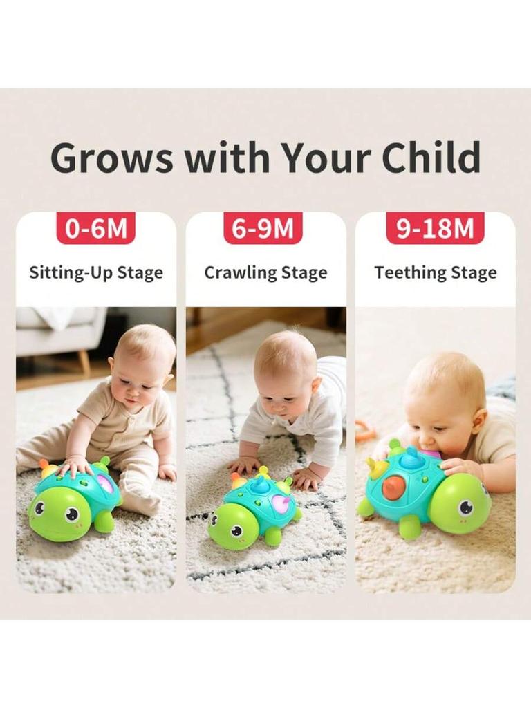 Baby crawling toy with sound and light turtle, baby learning to crawl educational toy, can chew and molar silicone sleep aid toy