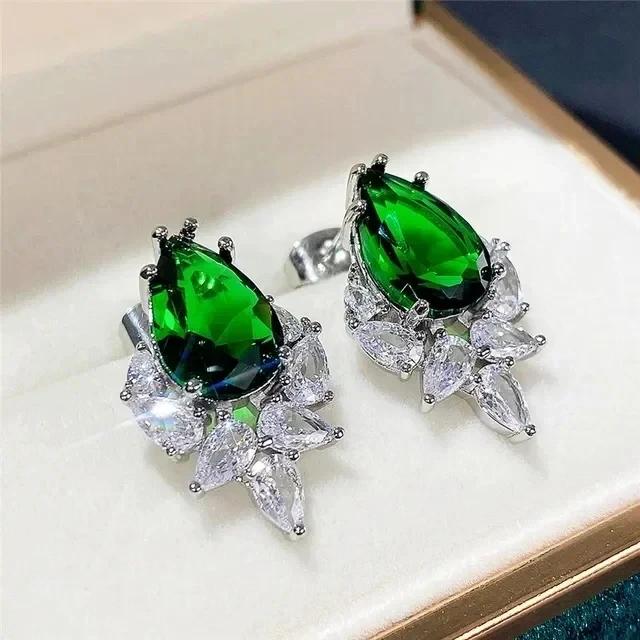 New Popular Women'S Pendant Emerald Earrings Retro Party Accessories With Bright Green Zirconia Elegant  Jewelry Gifts