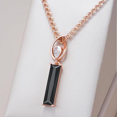 Długi Kwadratowy Czarny Naturalny Cyrkon Naszyjnik z Wisiorkiem Dla Kobiet Kolor Różowego Złota Wysokiej Jakości Codzienna Delikatna Biżuteria