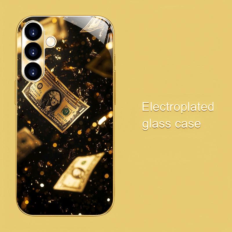 Elegant Banknote High-end PhoneCase Electroplated Glass PhoneCase for Samsung Galaxy S26 S25 S24 S23 S22 S21 FE,Ultra,Plus
