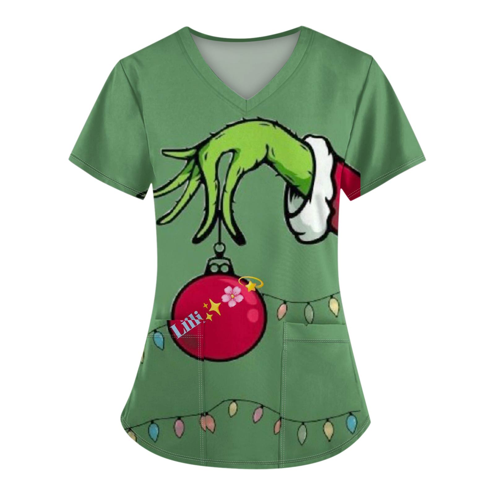 

Женские модные топы с короткими рукавами и V-образным вырезом с принтом, рабочие футболки с карманами L