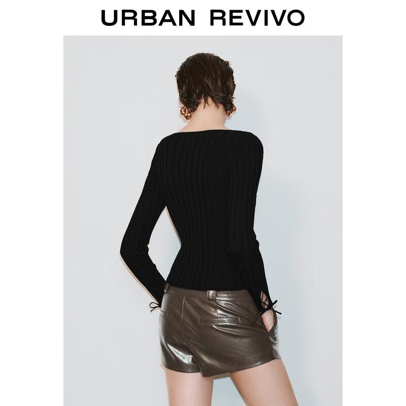 UR Damen Eleganter V-Ausschnitt Gebundener Kurzer Strickpullover