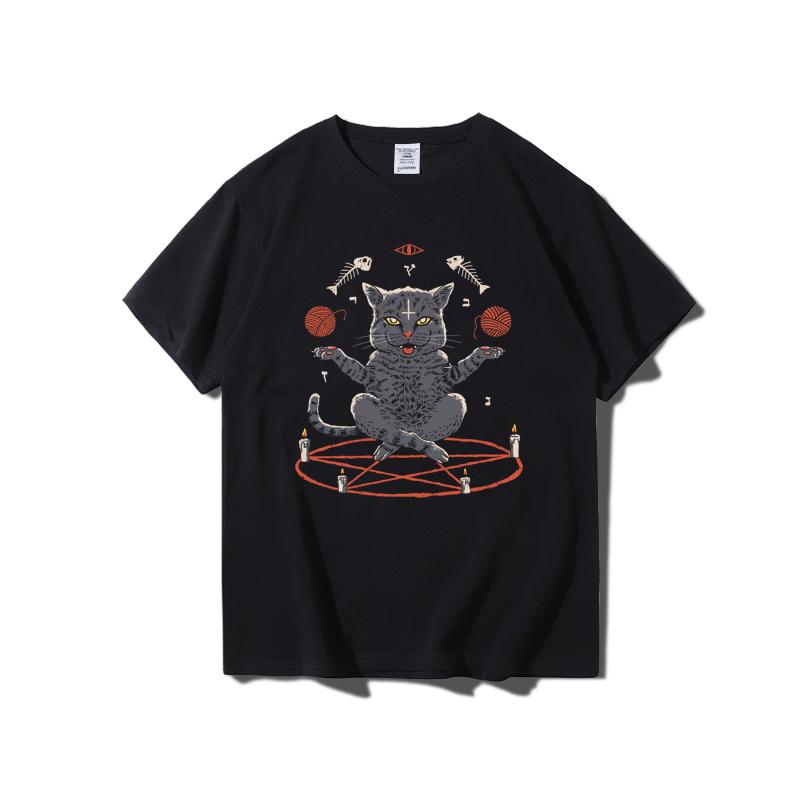

Men Premium Cotton Devious Cat Print Tees Funny Harajuku Style Combed Cotton Tshirt
