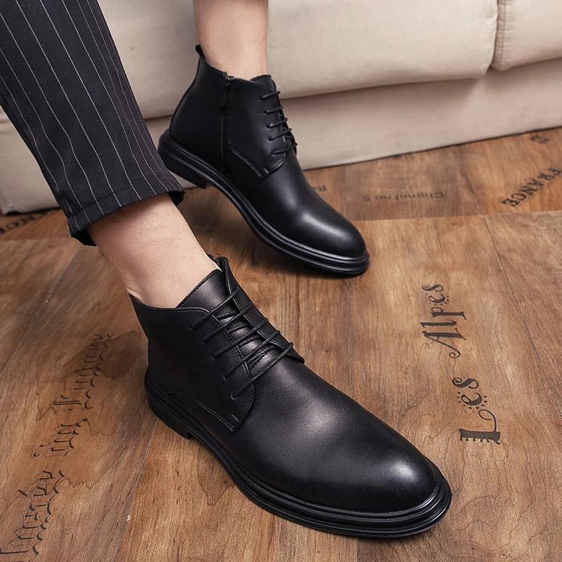 Bequeme Herrenschuhe aus Leder, Chelsea-Boots, Luxus s, lässige Business-Schuhe, High-Top Herrenstiefel mit spitzer Zehenpartie