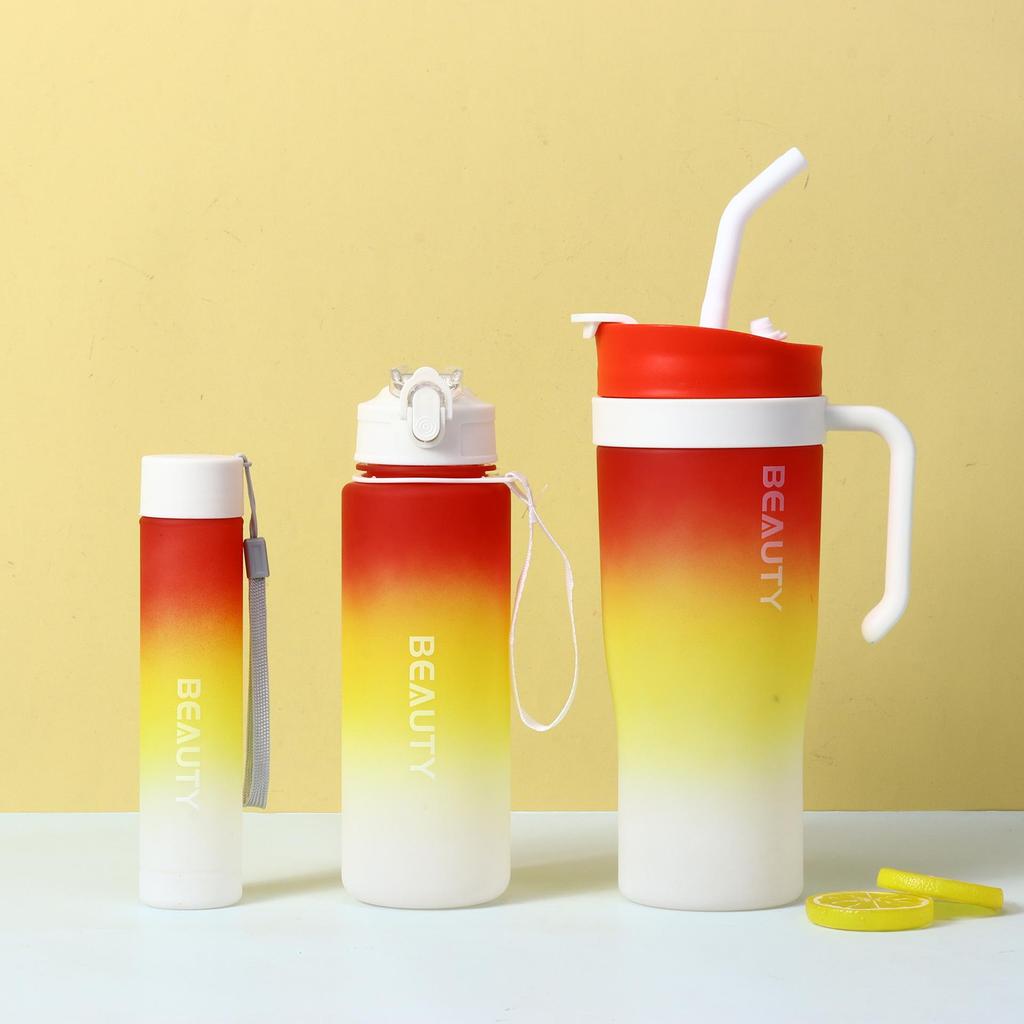 40oz Gradient Plastic Cup Set: Large Capacity, Portable Handle, Ice King Cup with Straw & Lanyard