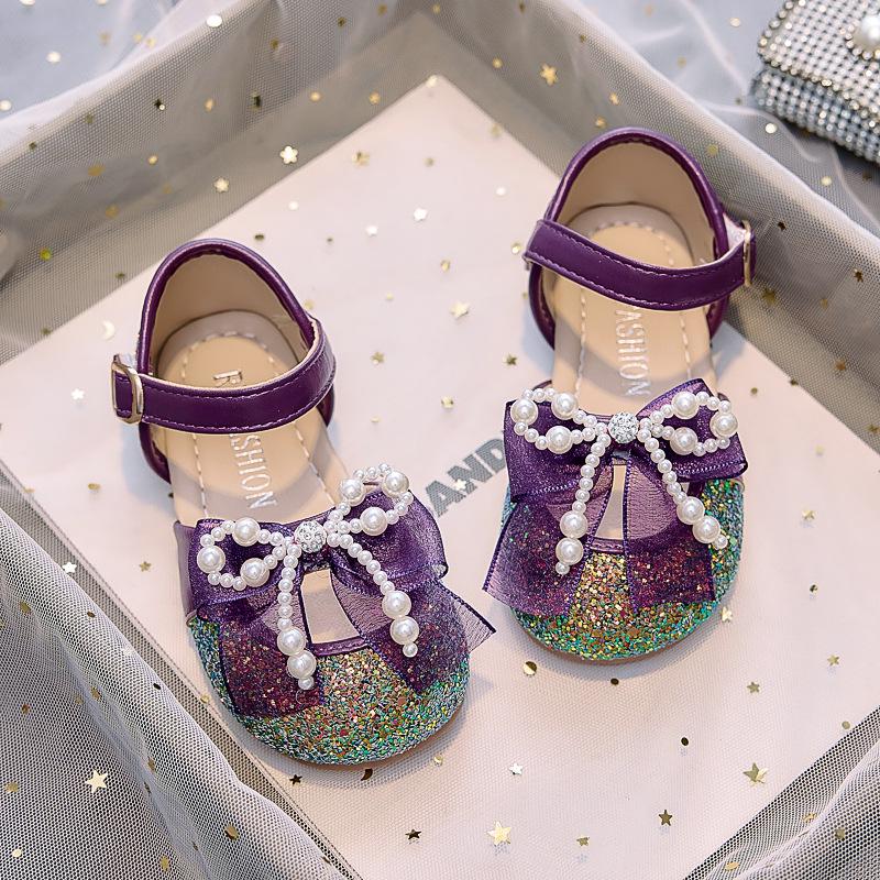 Летние 2025 года для девочек, мягкая подошва, кожаный бант, жемчужные туфли принцессы – Универсальный стиль Ханьфу 25