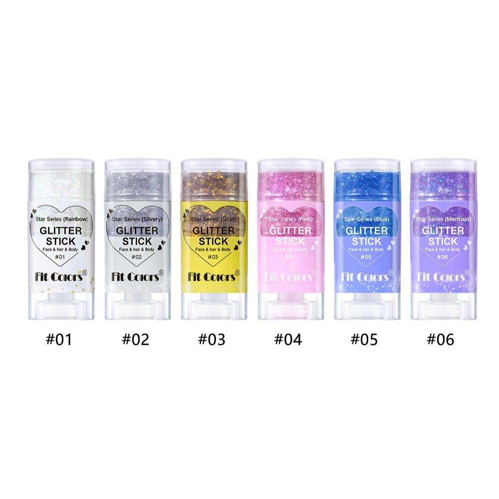 6 stuks Sterren Serie Glitter Stick Set Body Shimmer Gezicht Haar Highlighter Grof Festival Glitter Make-up voor VS 250ste Verjaardag Vuurwerkfeest Raves