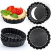 4-inch mini tart molds nonstick carbon steel removable-bottom daisy-edged round baking pan black 8PCS