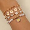 Bohemian Daisy Pearl Bracelet Set for Women – 4-Piece Flower Design