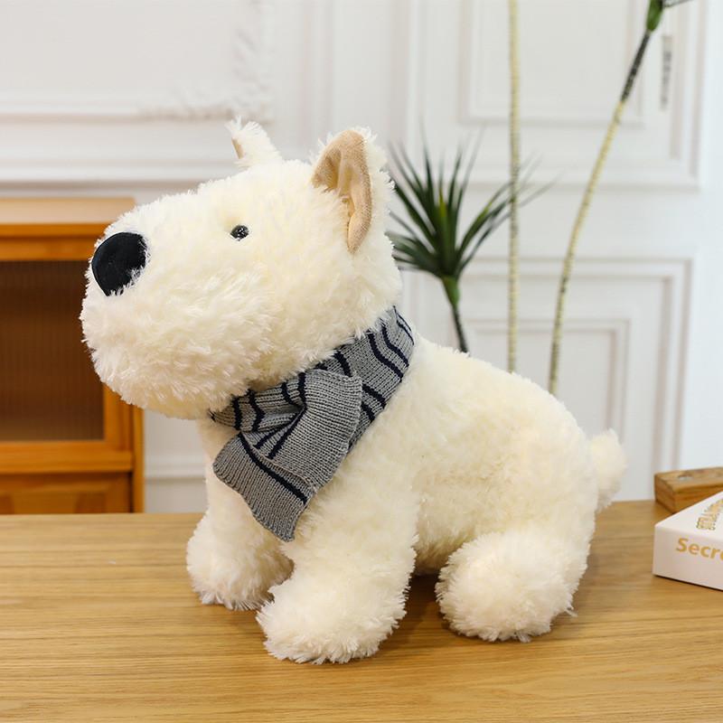 Doll Cartoon Dog Plush Animal Wearing Scarf High Elasticity Pp Cotton Filling
