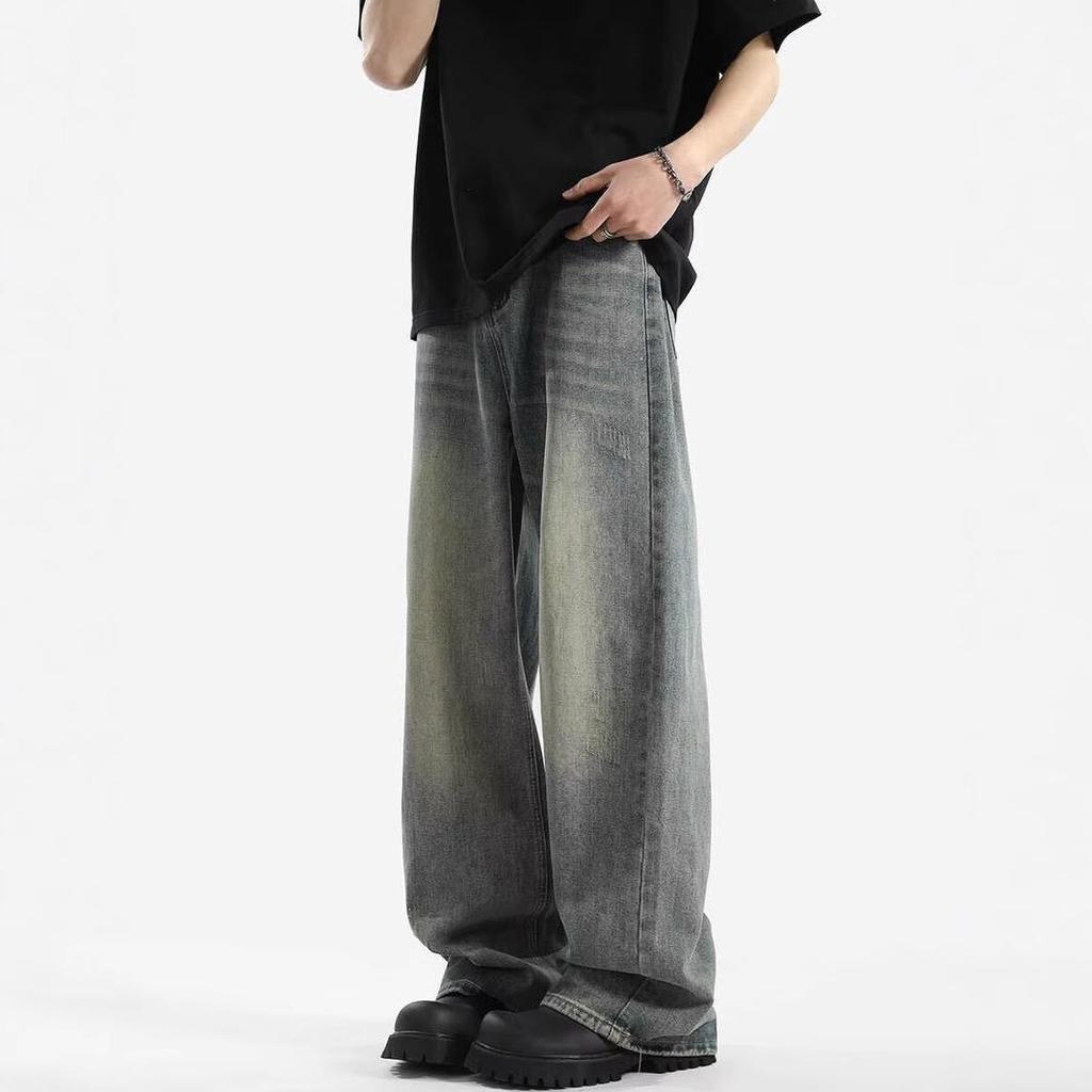 American Retro Washed Drape Jeans Men's Spring and Summer New Loose Mopping Trousers High Street Straight Casual Trousers