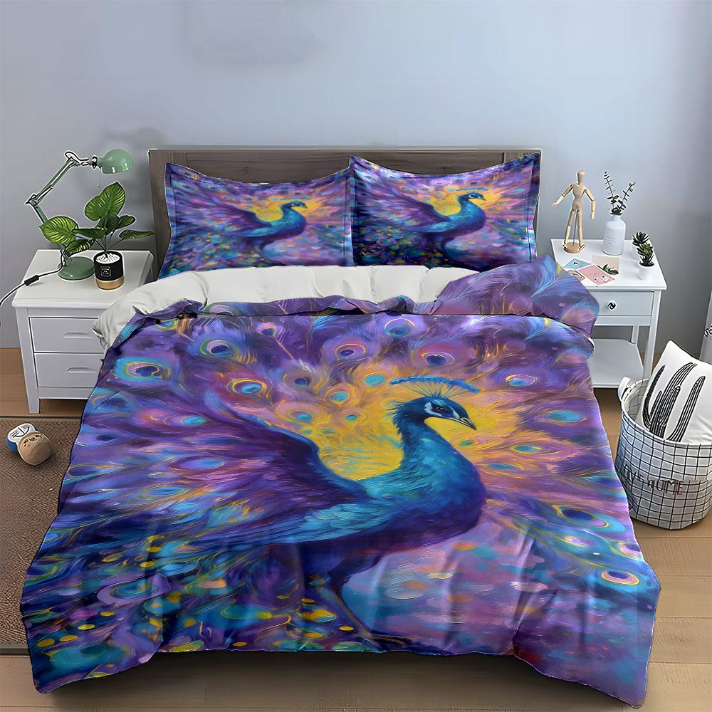 Colorful peacock with feathers. Bedding sets Duvet cover sets Duvet covers Pillowcases(1 * Duvet Cover 2 * Pillowcases, without duvet insert)