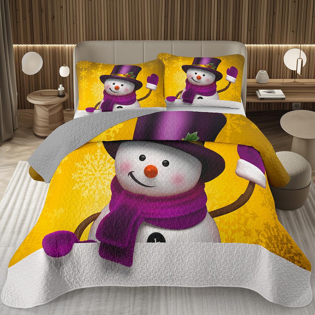 Merry Christmas Coverlet SetLovely Snowman Bedspread Twin Size for Boys Girls Dorm Room Winter Theme Cartoon Style Quilt Set