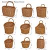 1PC Hand-woven Imitation Rattan Kitchen Storage Basket Brown Handle for Vegetable Fruit Flower Sundries Organizer Hanging Basket