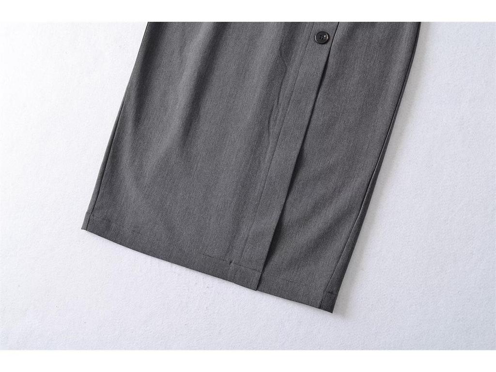 Women's Gray Seven-Sleeve Waist-Cinched Elegant Square Neck Slim Fit Retro Dress for Spring/Summer