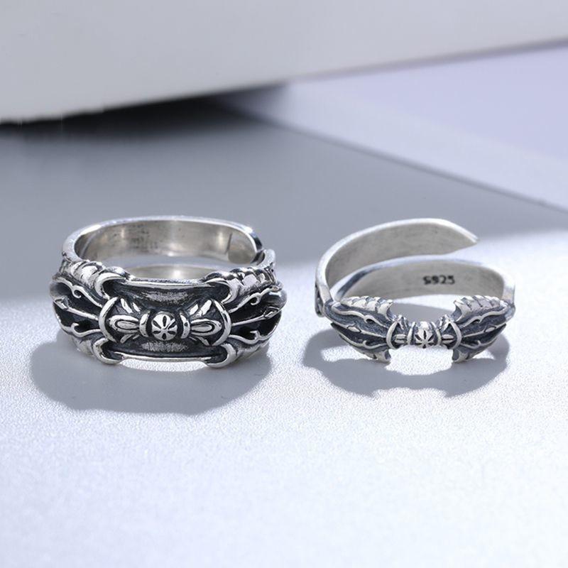 Adjustable Vintage Vajra Ring Men Women Retro Minimalist Open Band Plated Jewelry