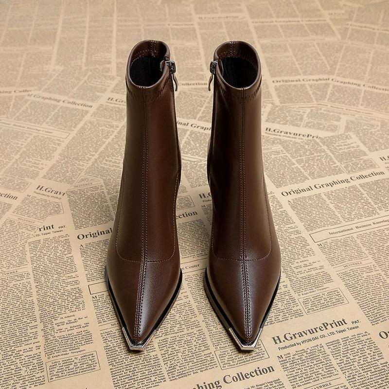 Vintage Pointed Toe Thick Heel Women Ankle Boots New Autumn Winter Female Shoes Street Style Banquet Party Short Botas Mujer