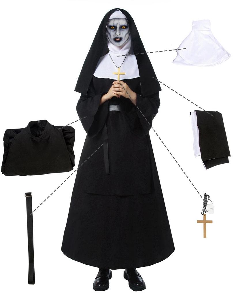Sister Cosplay with Hood and Sister of the Black Cosplay Monk For Theatrical Cosplay [Kamizuryo Products] Cross, Conjuring, Cosplay, Nun, Costume,