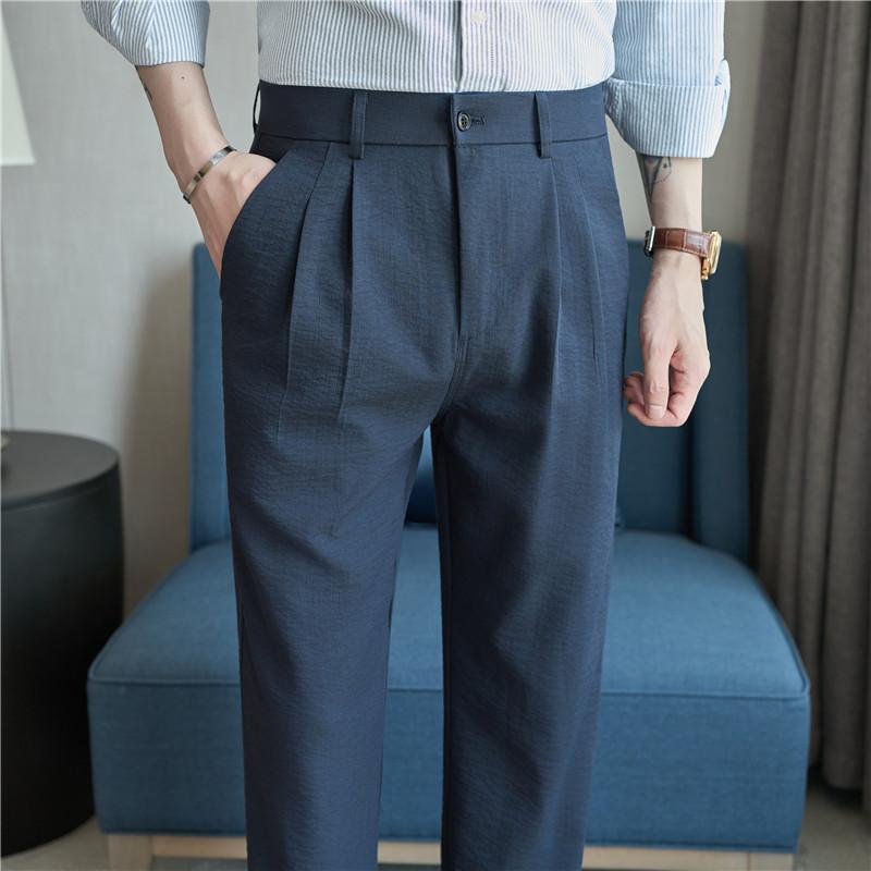Summer Men Thin Breathable Pants Men Business Dress Slim Fit Office Pants Male Casual Suit Pants Men Brand Clothing Man Trousers