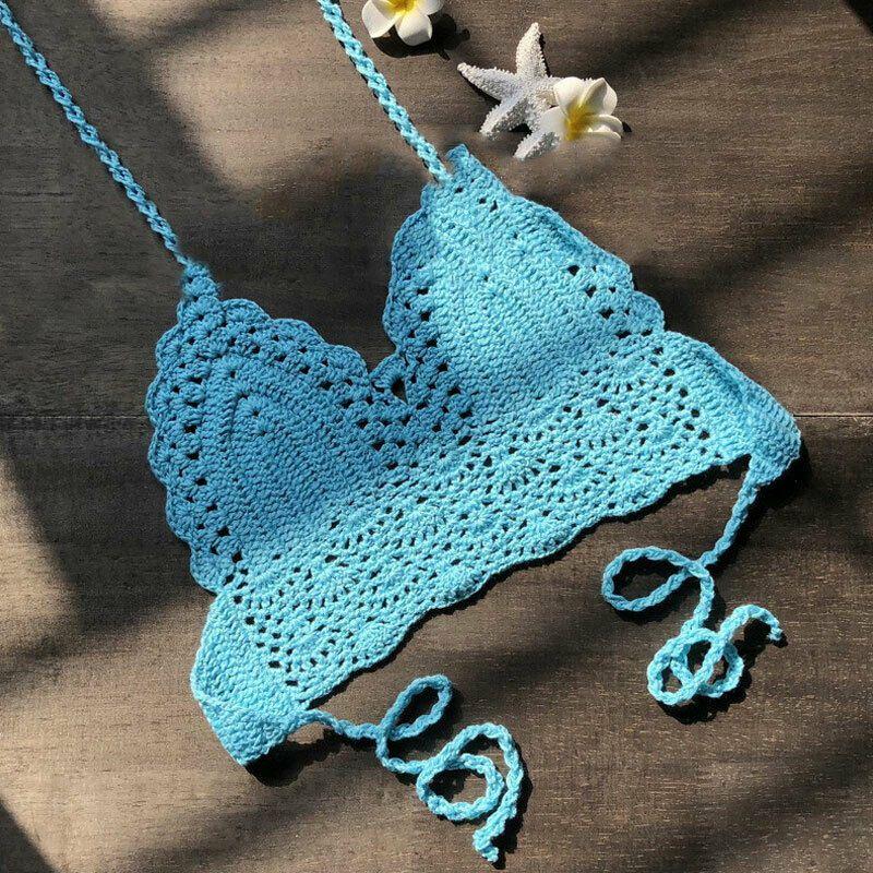Crochet Women Lace Vest Crop Top Knitted Bra Boho Beachwear Bikini Holiday Tank