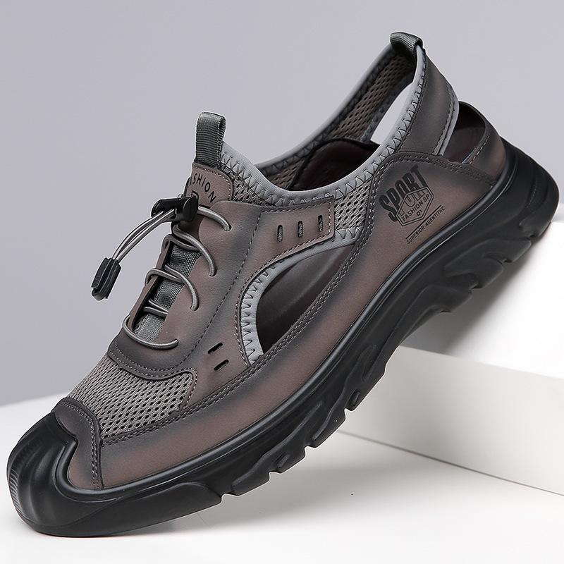 Baotou Sandals Leather Hollow Wading Shoes Men'S Casual Soft Sole Breathable Hole Shoes Men'S Shoes