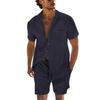 Conjunto de Camisa de Gola Cubana de Manga Curta e Shorts de Verão Masculino, Conjunto Casual Leve de Duas Peças com Caimento Relaxado