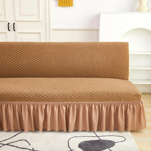 Velvet Jacquard Flower Grid Armless Sofa Cover Washable Elastic Slipcover Fitted Couch Bed Cover With Skirt